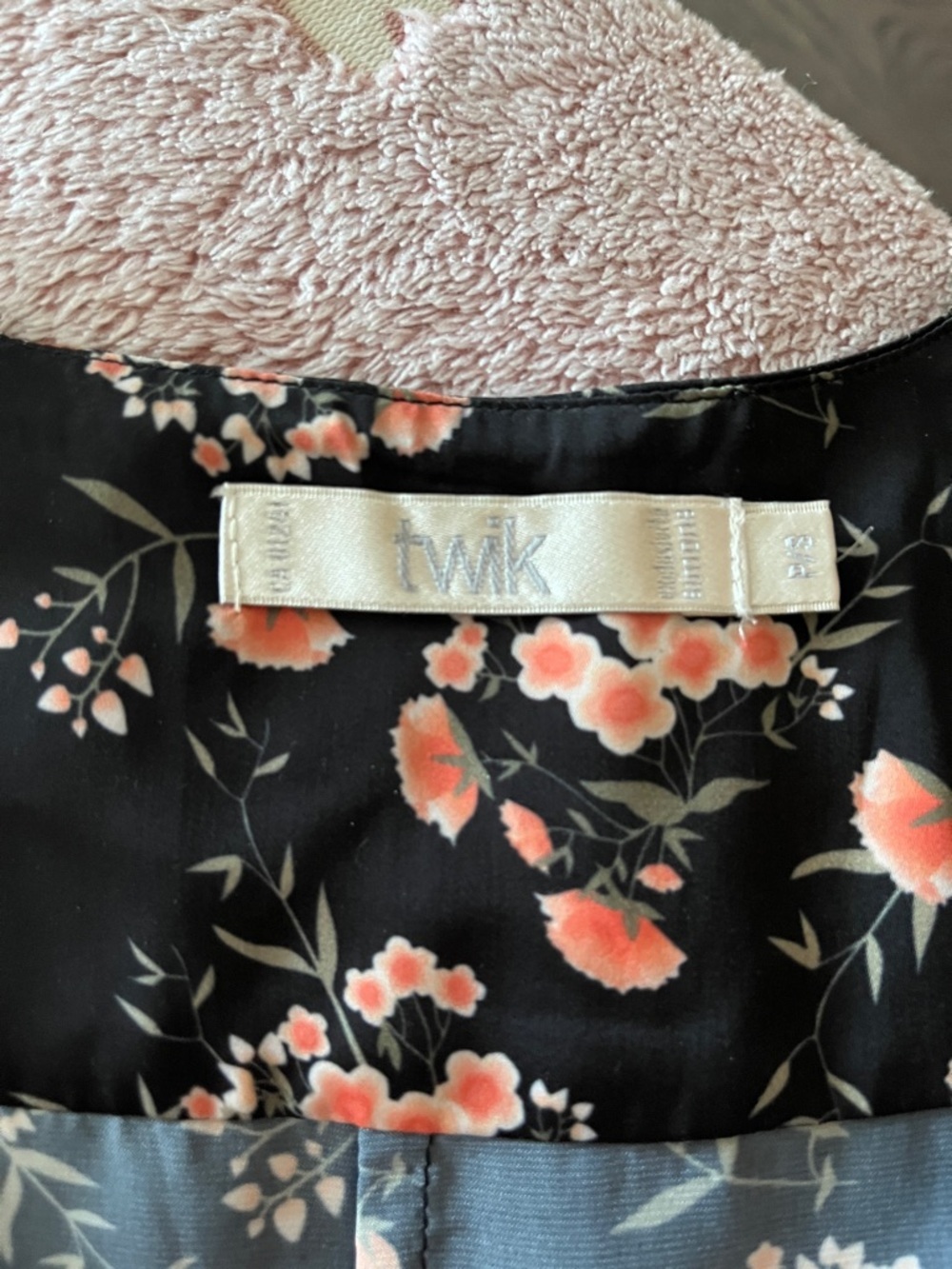 Twik Black Wrap Floral Top with Pink Blossoms - Picture 4 of 5